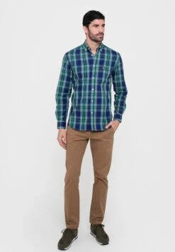 Clásica Cuadro Tartán - Camisa - Azul Marino