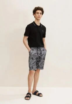 TOM TAILOR Denim Shorts - Grey Big Watery Leaves Print