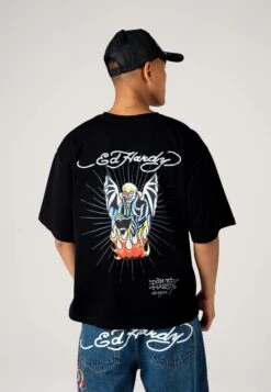 Ed Hardy Flaming-Devil Oversize - Camiseta Estampada - Black