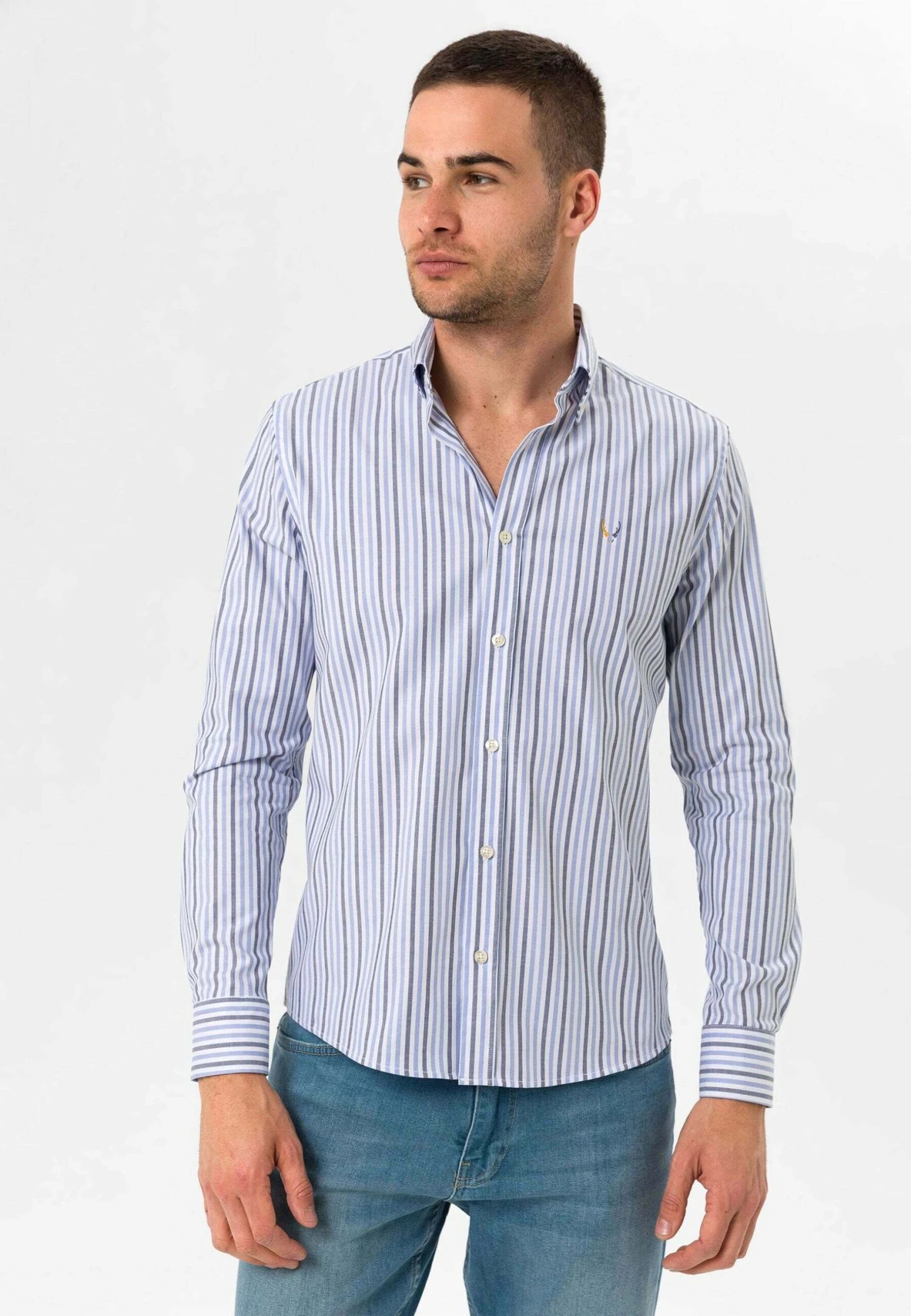Oxford- Camisa - Blue Grey Stripped 1 Oxford- Camisa - Blue Grey Stripped