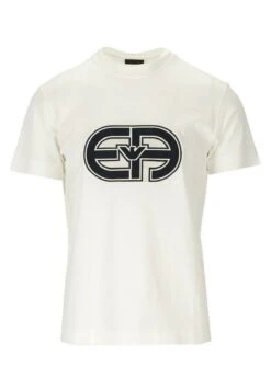 Con Maxi Logo Panna Emporio Armani - Camiseta Estampada - White